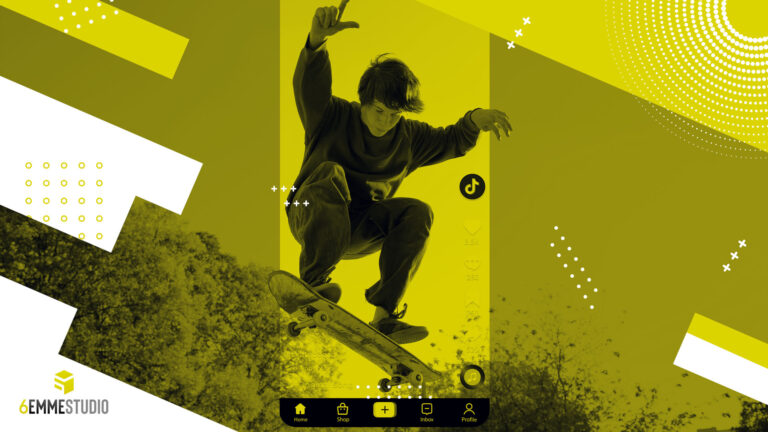 ragazzo che va sullo skate inquadrato con un cellulare per creare un video reel per Instagram e Facebook